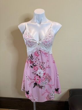 Pink Floral Lace Trim Chemise